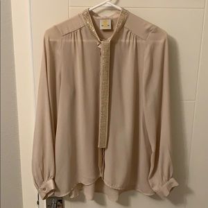 Button-down blouse with necktie detail